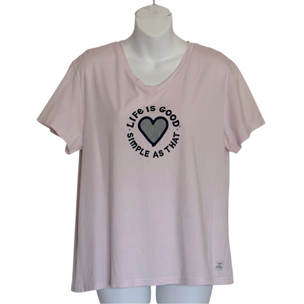 Life Is Good Simple As That Light Pink Heart Tee Size XL